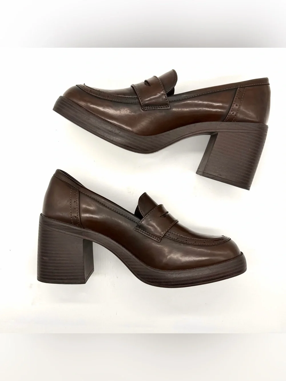 Pop Wilder Platform Penny Loafers Brown Womens Size 11M Chunky Heel 90s Fall